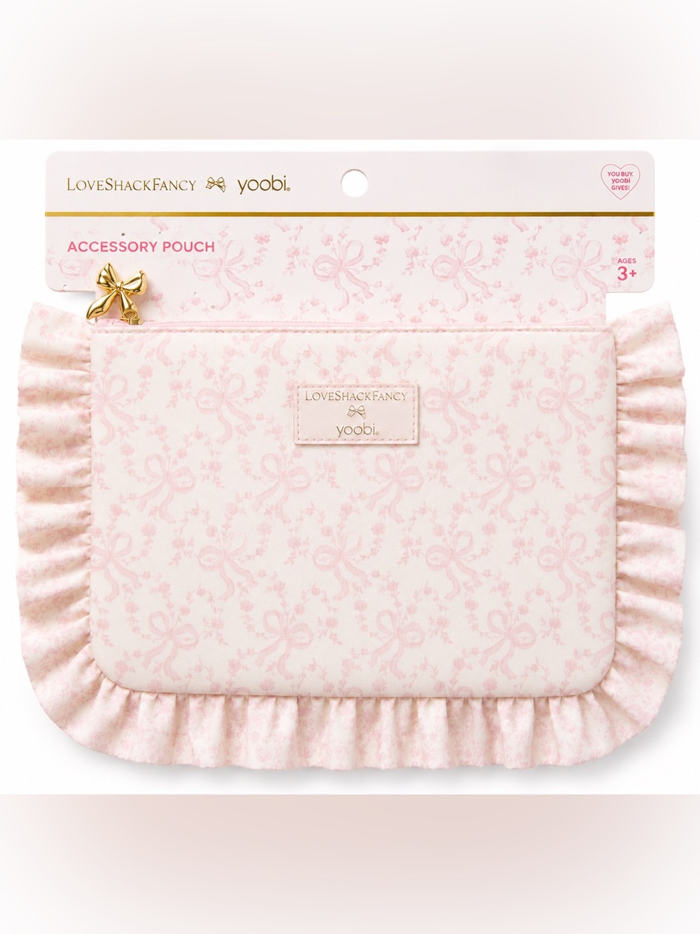 LoveShackFancy x Yoobi Pink Bow Floral Ruffle Accessory Pouch NWT